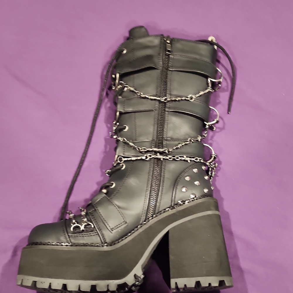 Demonia Black Chain-Embellished Platform Boots